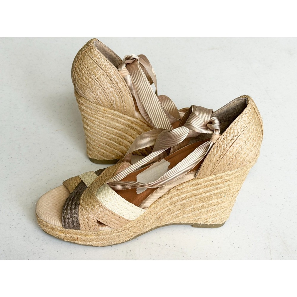 Braided Peep Toe Platform Wedge Heels Size 6 Old Navy Size 6 Lace Up Strap - Picture 4 of 8